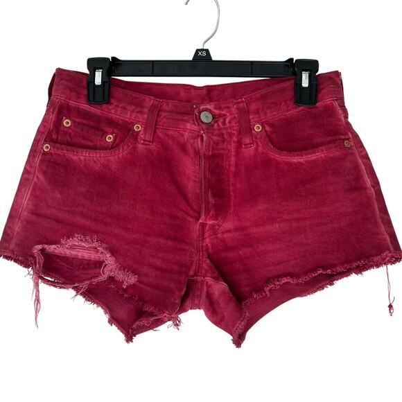 Levi’s Pants - Levi’s 501 cut off distressed cut off cheeky red denim button fly grunge 0 / 25